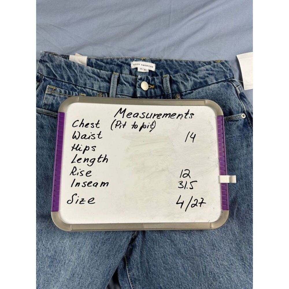 NWT Good American Good Boy High Rise Curvy Straight  Jeans Slit Hem Blue Sz 4/27 - Picture 4 of 8
